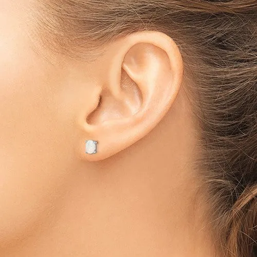 Sterling Silver 6mm Oval Created White Opal Post Earrings
