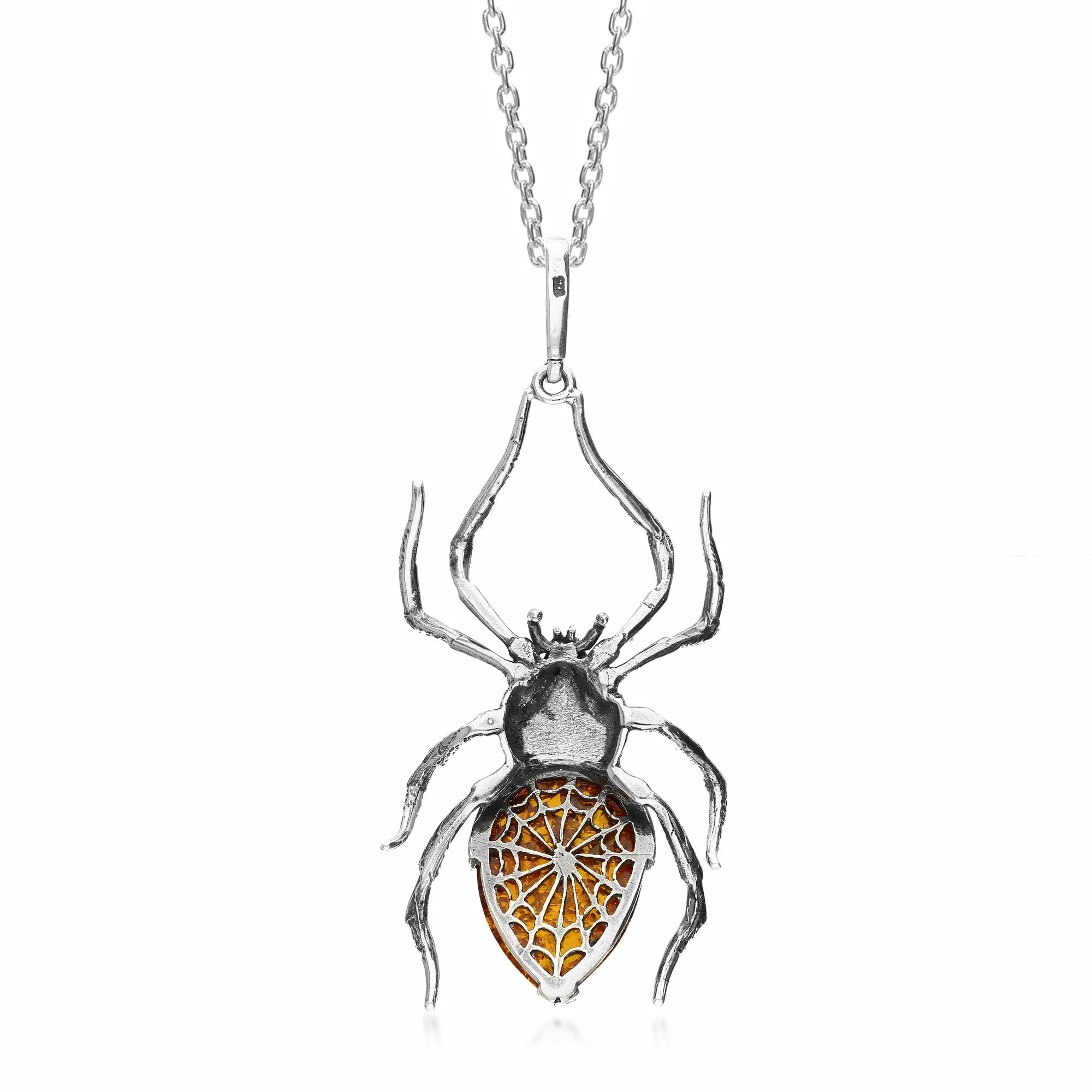 Sterling Silver Amber Large Spider Pendant