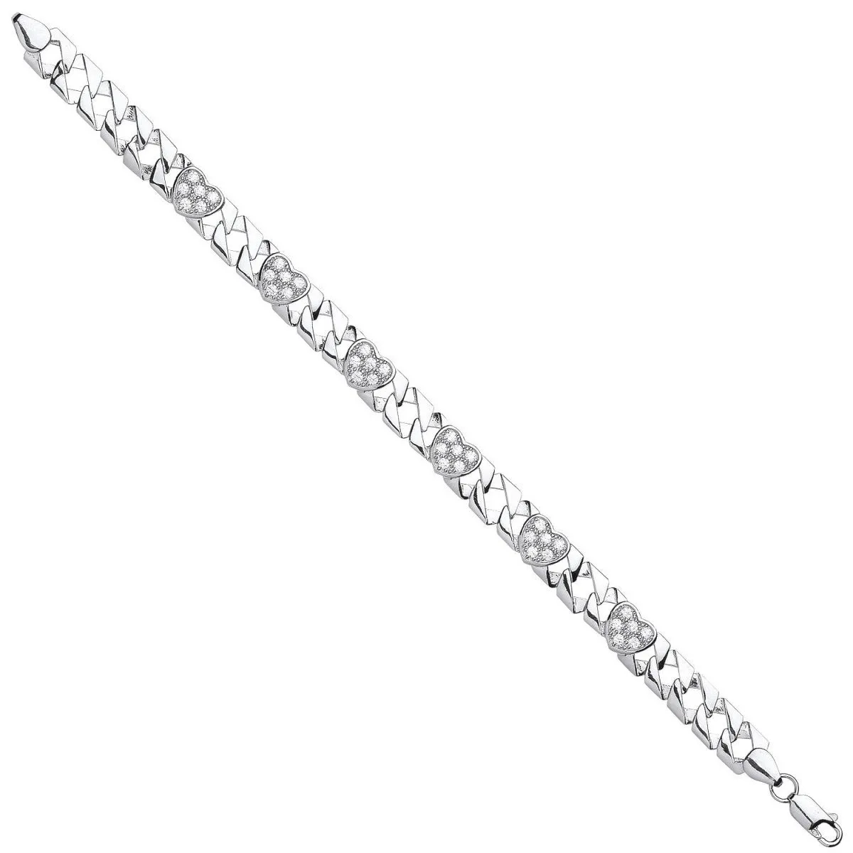 Sterling Silver CZ Hearts Ladies Bracelet
