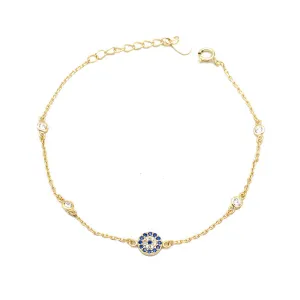 Sterling Silver Gold Plated CZ Evil Eye Bracelet