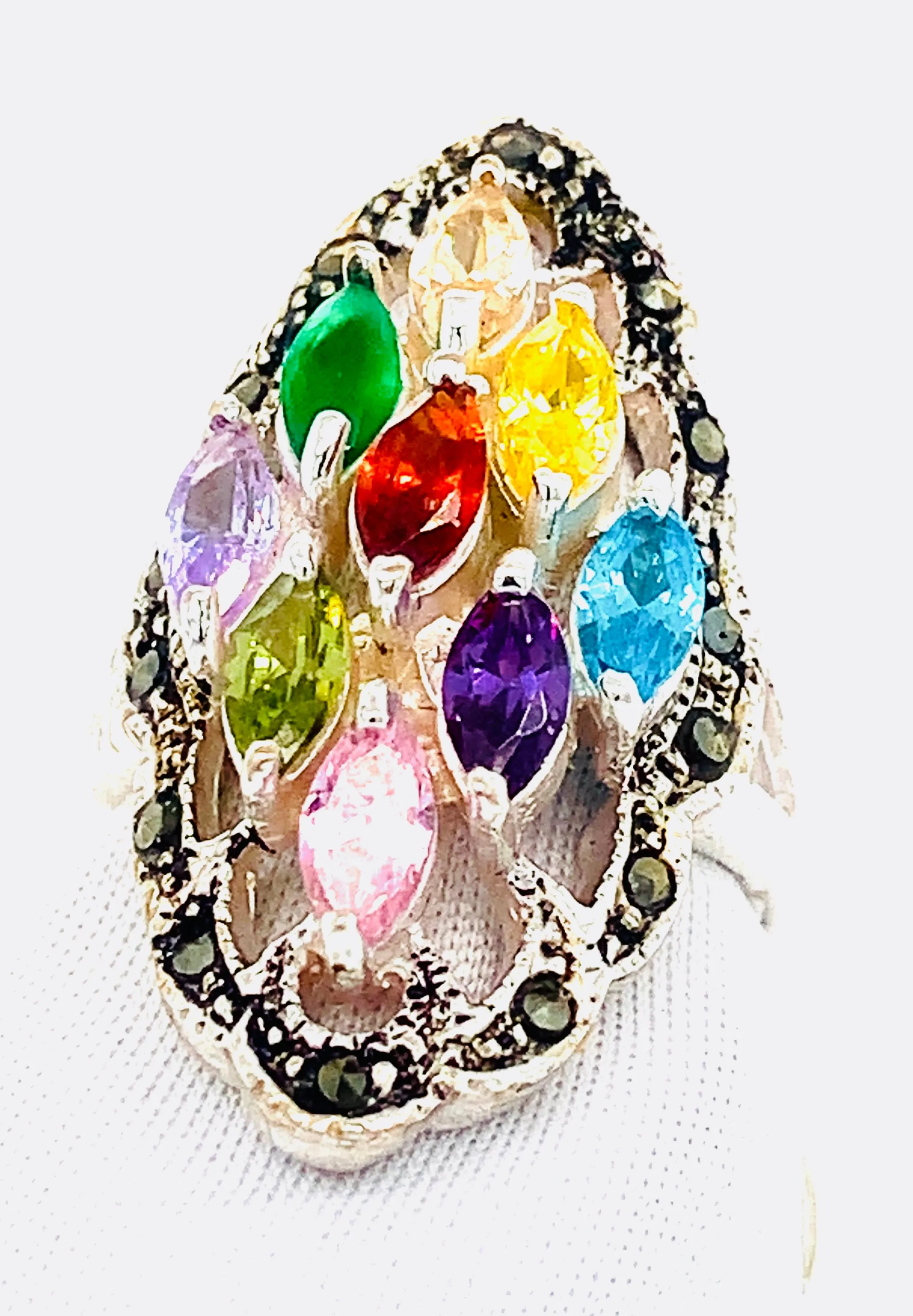 Sterling Silver Multicolor CZ Cocktail Ring