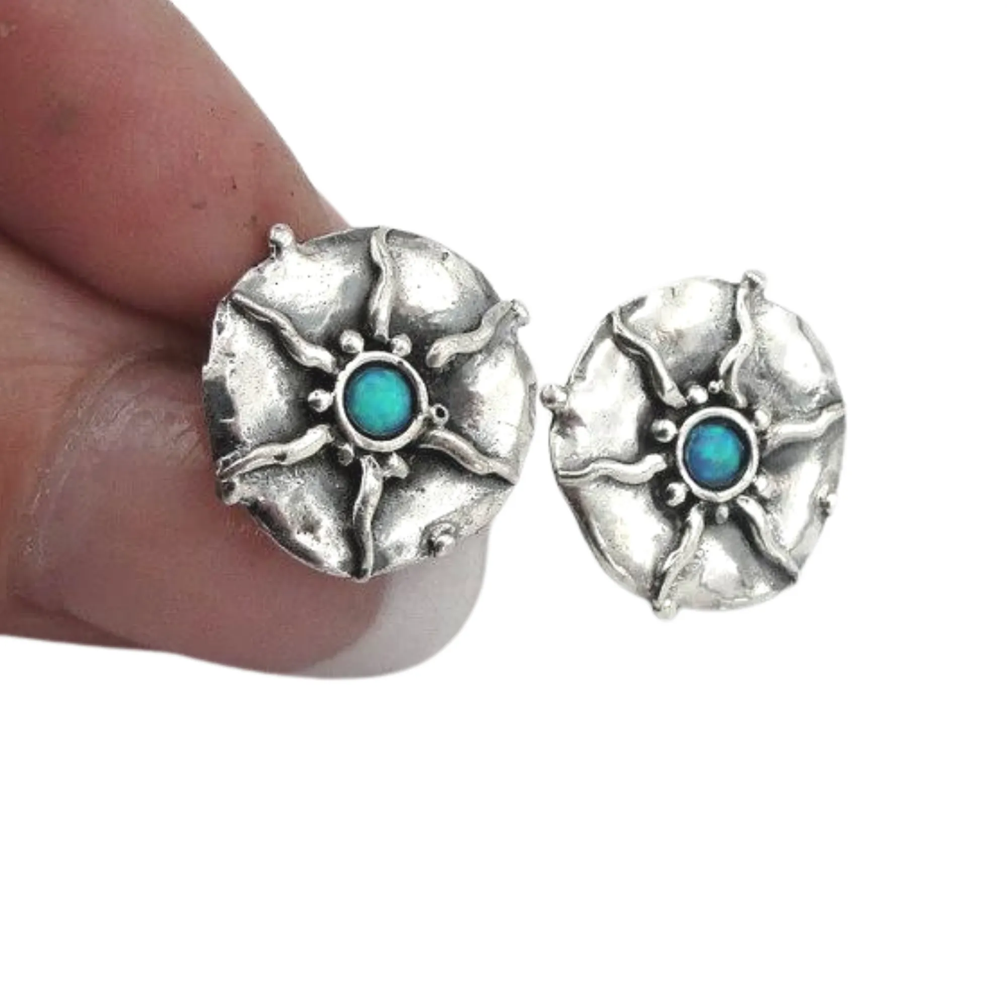 Sterling Silver Stud Opal Earrings