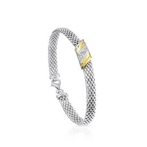 Sterling Silver Two tone Sleek Italian Bracelet