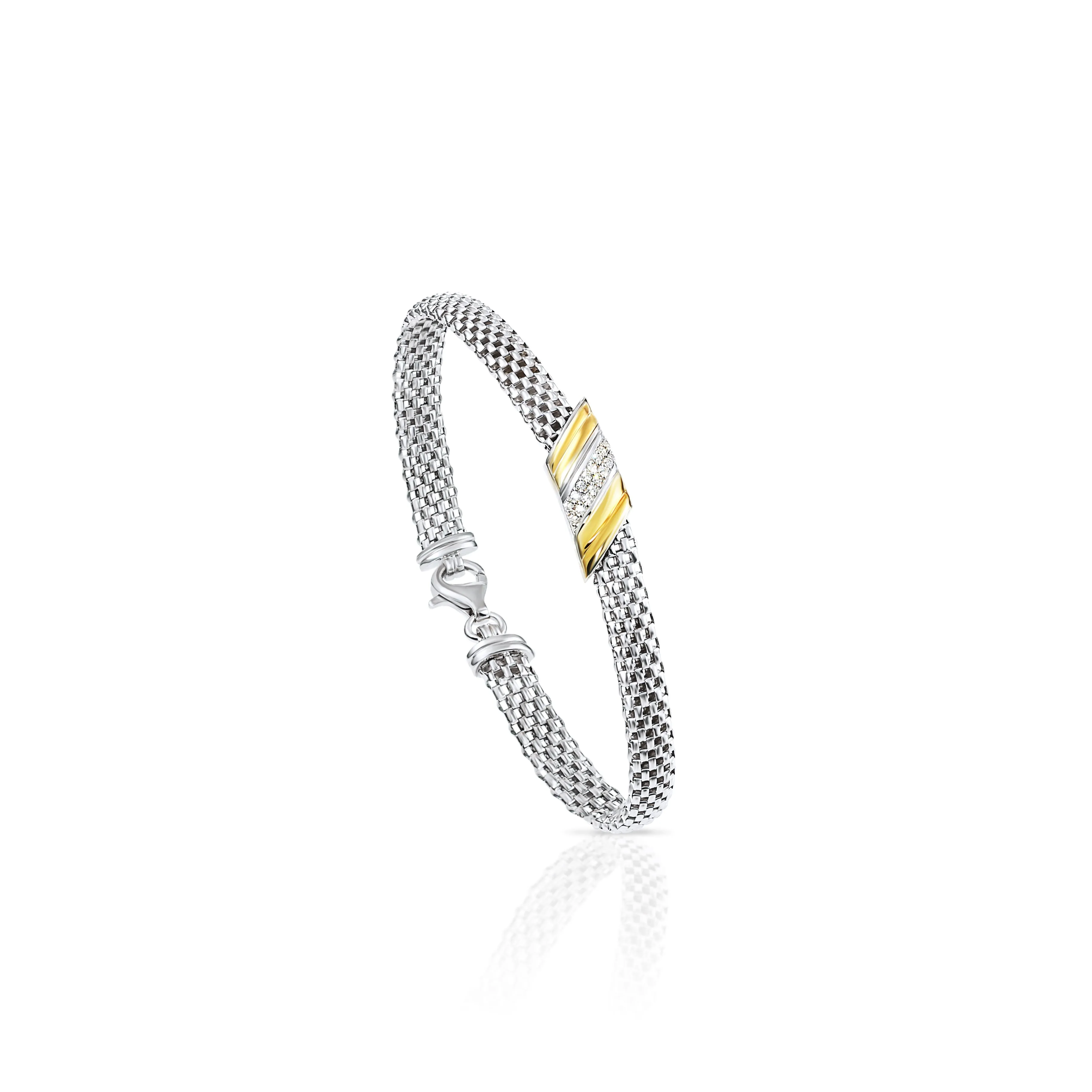 Sterling Silver Two tone Sleek Italian Bracelet