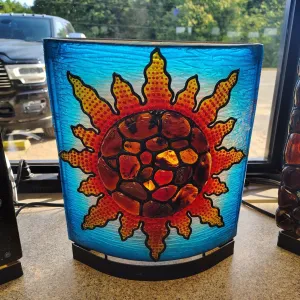 Sumatra Amber Sunflower And Blue Resin Table Lamp