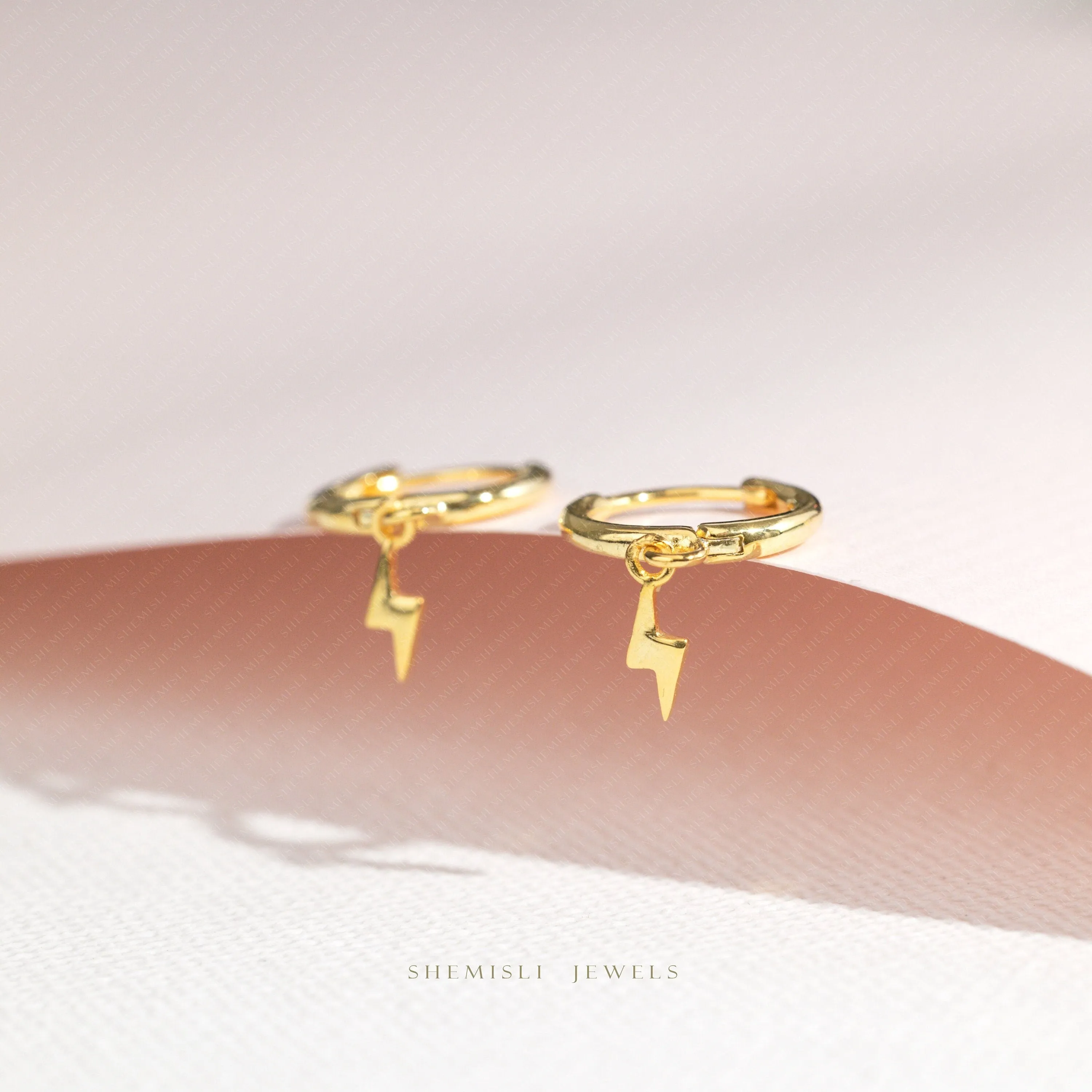 Tiny Lightning Drop Hoop Earrings, Huggies, Unisex, Gold, Silver SHEMISLI SH645 LR