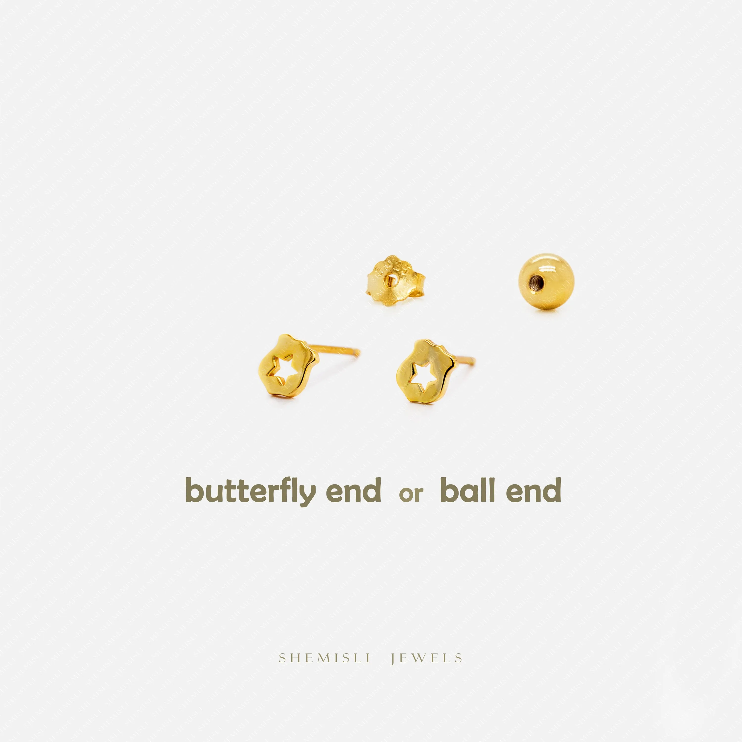 Tiny Police Badge Stud Earrings, Unisex, Gold, Silver SHEMISLI SS695 Butterfly End, SS696 Screw Ball End (Type A)