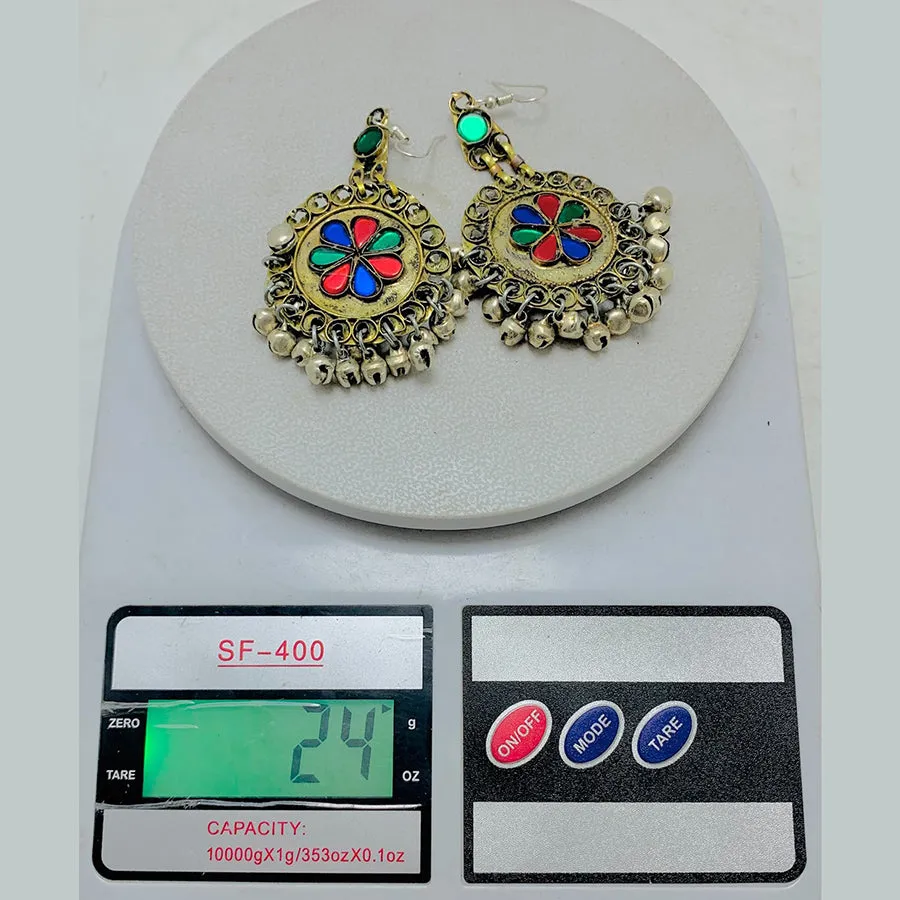 Tribal Earrings With Glass Stones and Bells