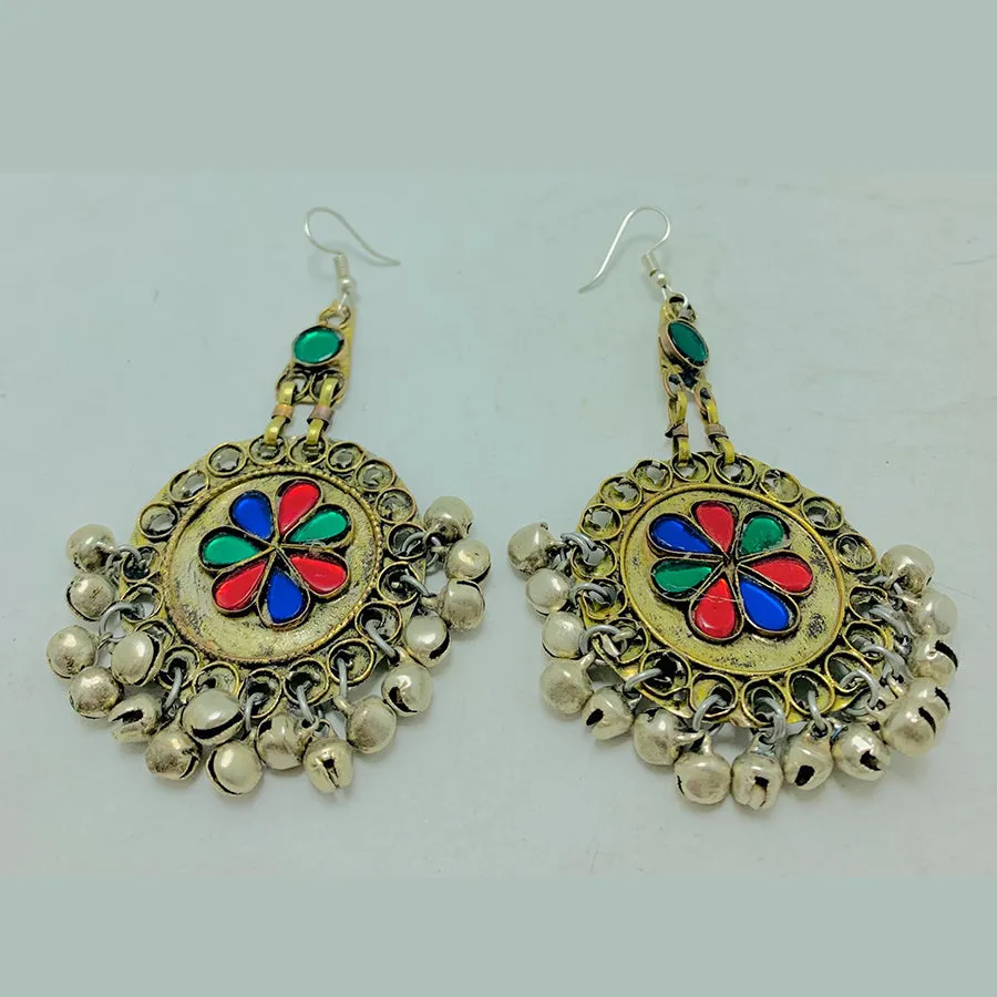 Tribal Earrings With Glass Stones and Bells