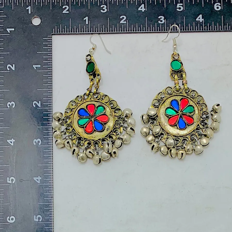 Tribal Earrings With Glass Stones and Bells