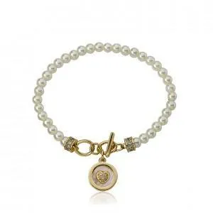 Twin Stars Pearl Bracelet with Pave MOP Heart Charm