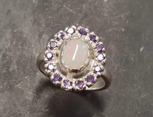 Victorian Opal Ring - Flower Amethyst Ring - Purple Cocktail Ring