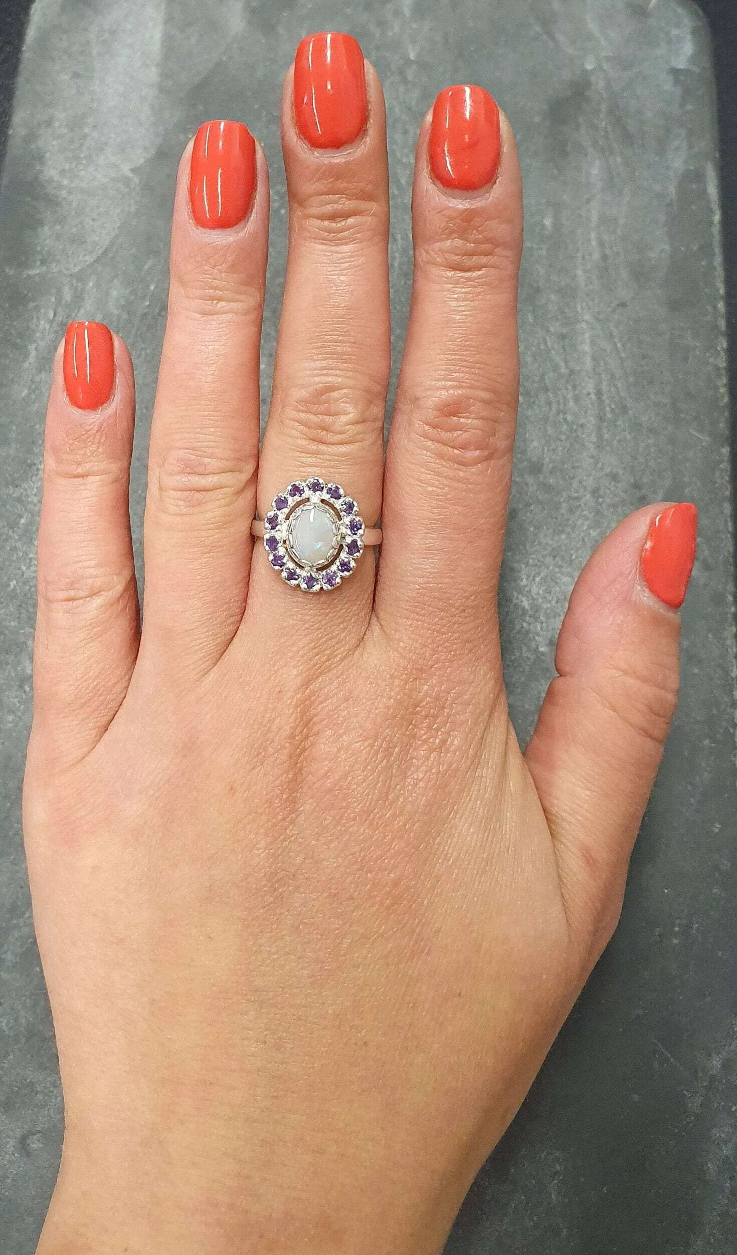 Victorian Opal Ring - Flower Amethyst Ring - Purple Cocktail Ring