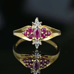 Vintage Diamond and Ruby Marquise Ring in Gold