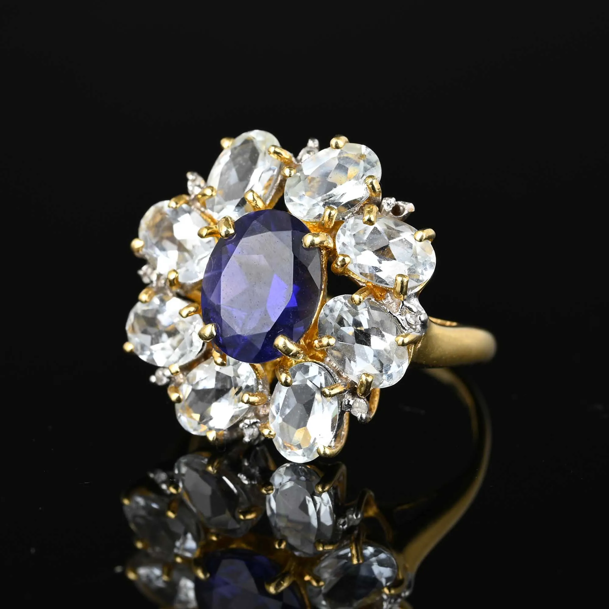 Vintage Floral Aquamarine Tanzanite Statement Ring