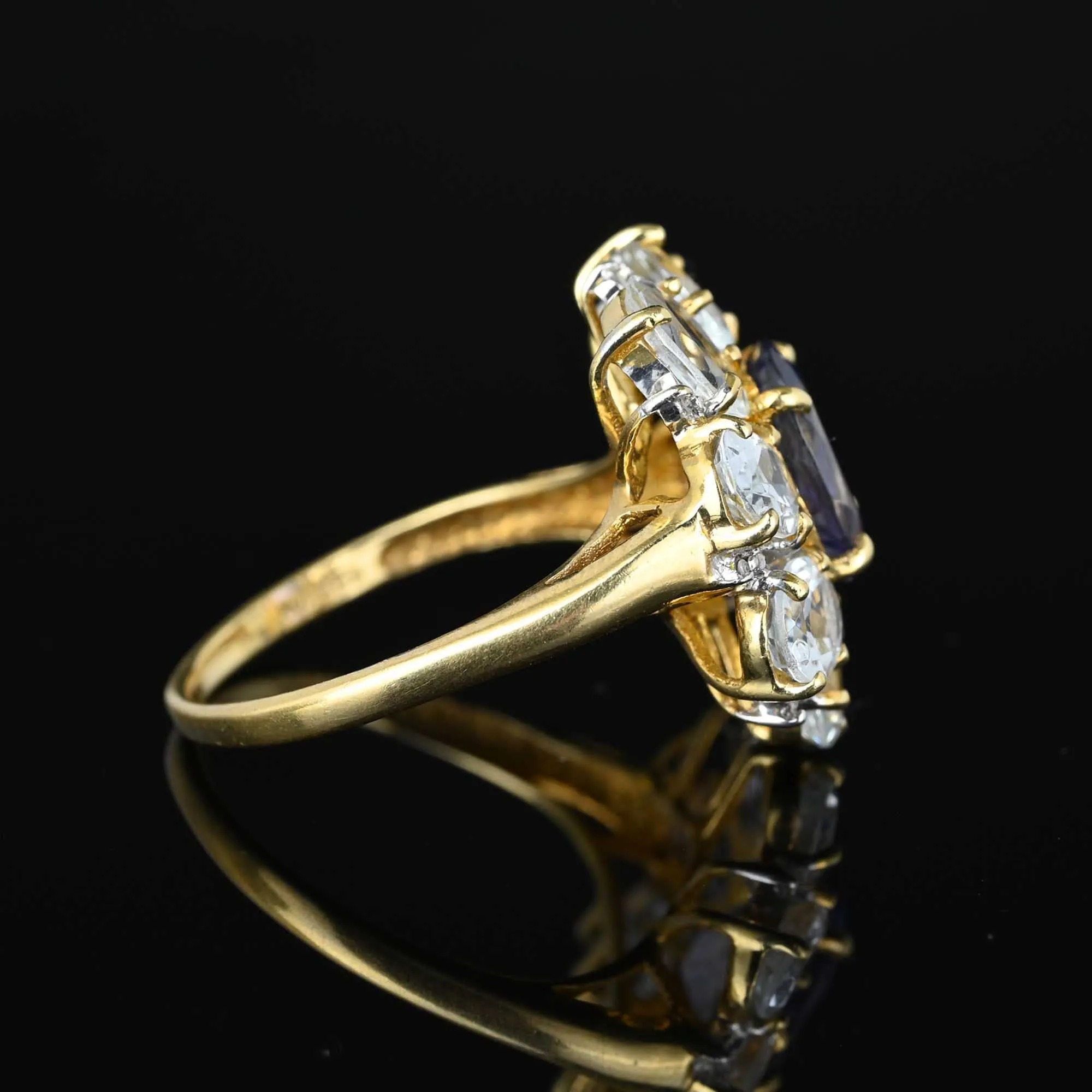 Vintage Floral Aquamarine Tanzanite Statement Ring