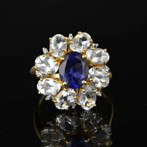 Vintage Floral Aquamarine Tanzanite Statement Ring