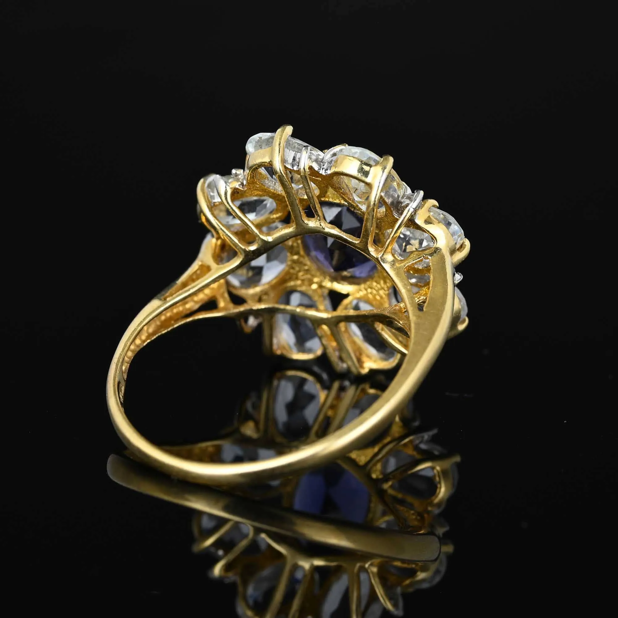 Vintage Floral Aquamarine Tanzanite Statement Ring