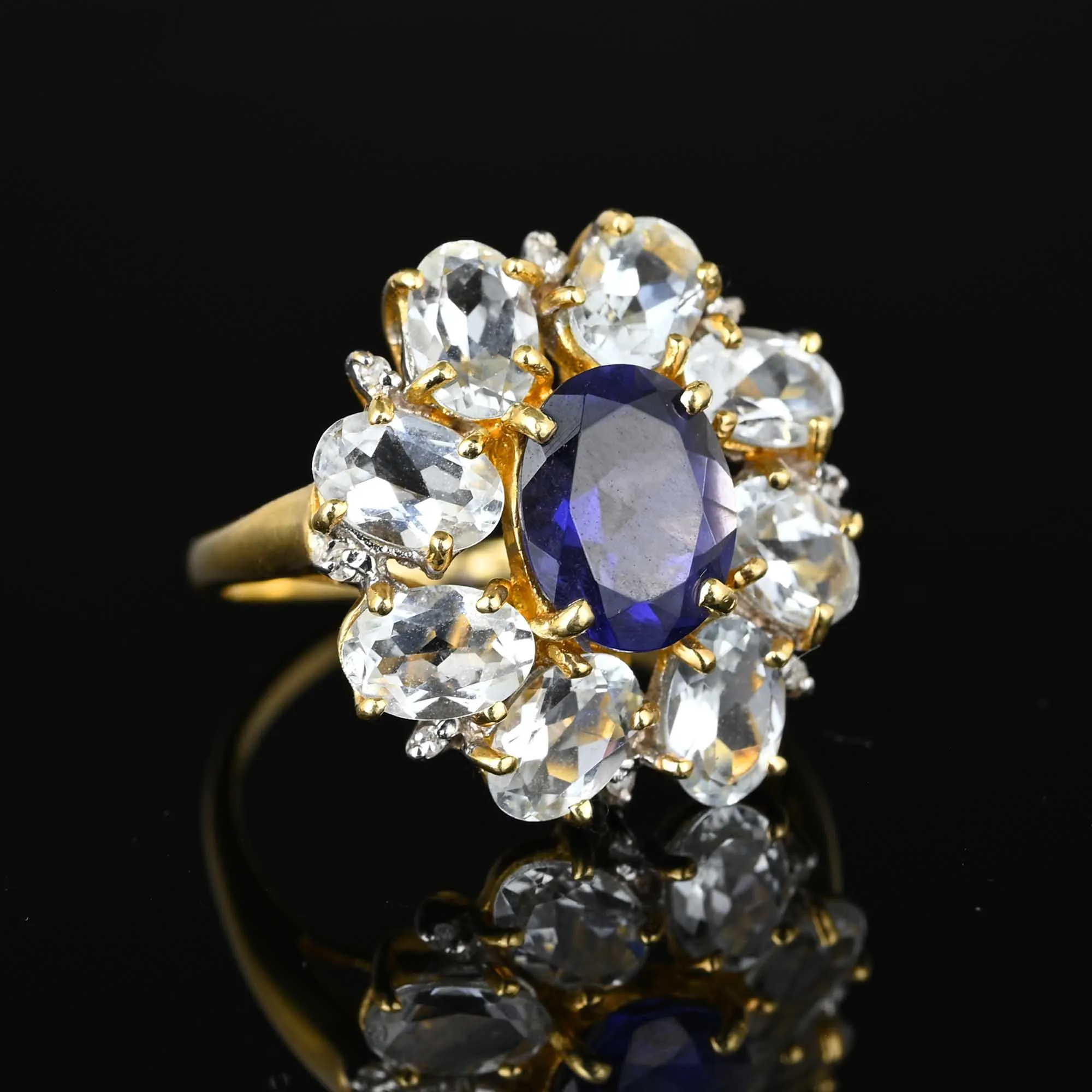 Vintage Floral Aquamarine Tanzanite Statement Ring