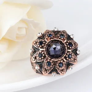 Vintage Jewelry Flower Rings For Women with Zircon in Gold Color