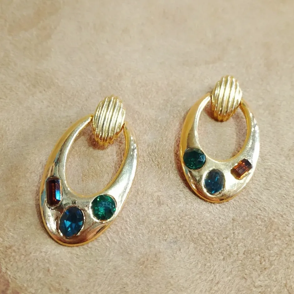 Vintage Multi coloured  Doorknocker Earrings