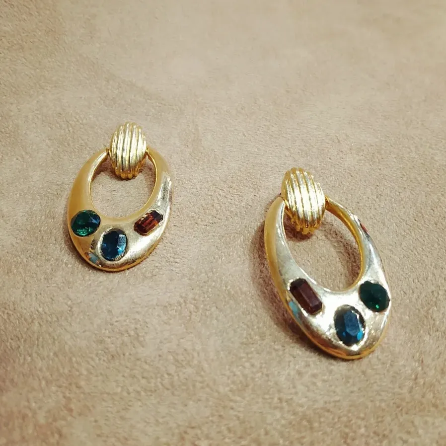 Vintage Multi coloured  Doorknocker Earrings
