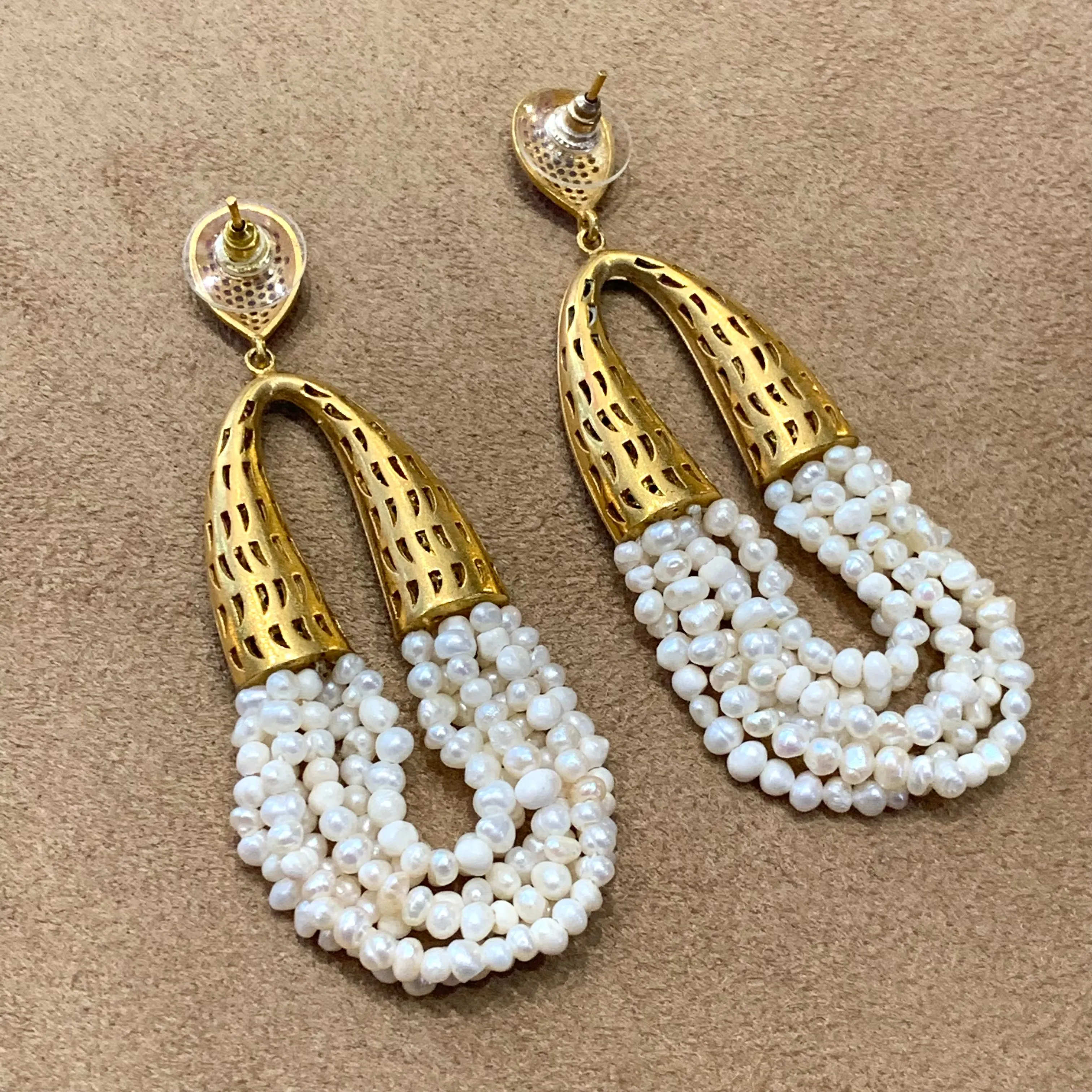 waterfall pearl and ruby crystal pave earrings