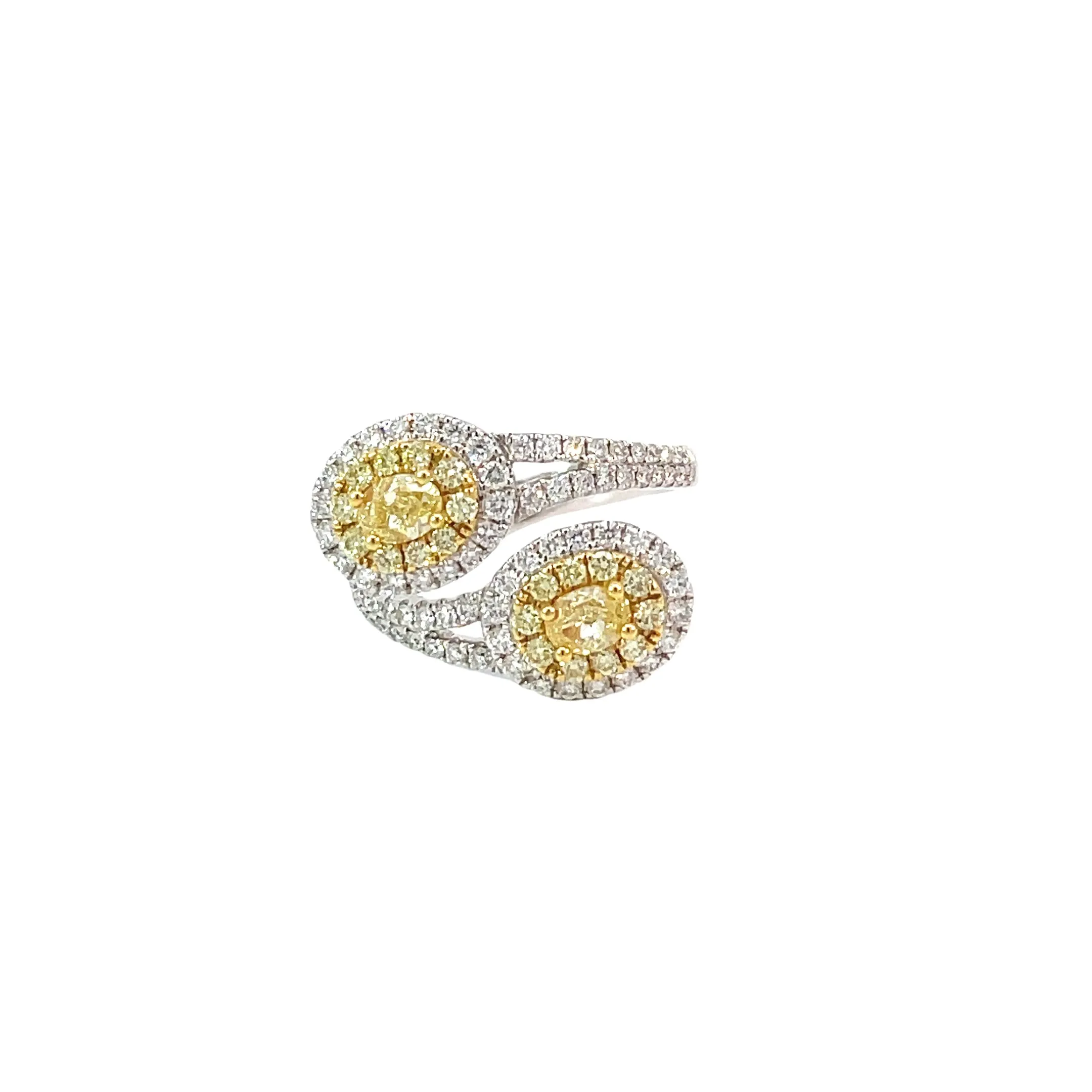 White Gold Yellow Diamond Bypass Ring
