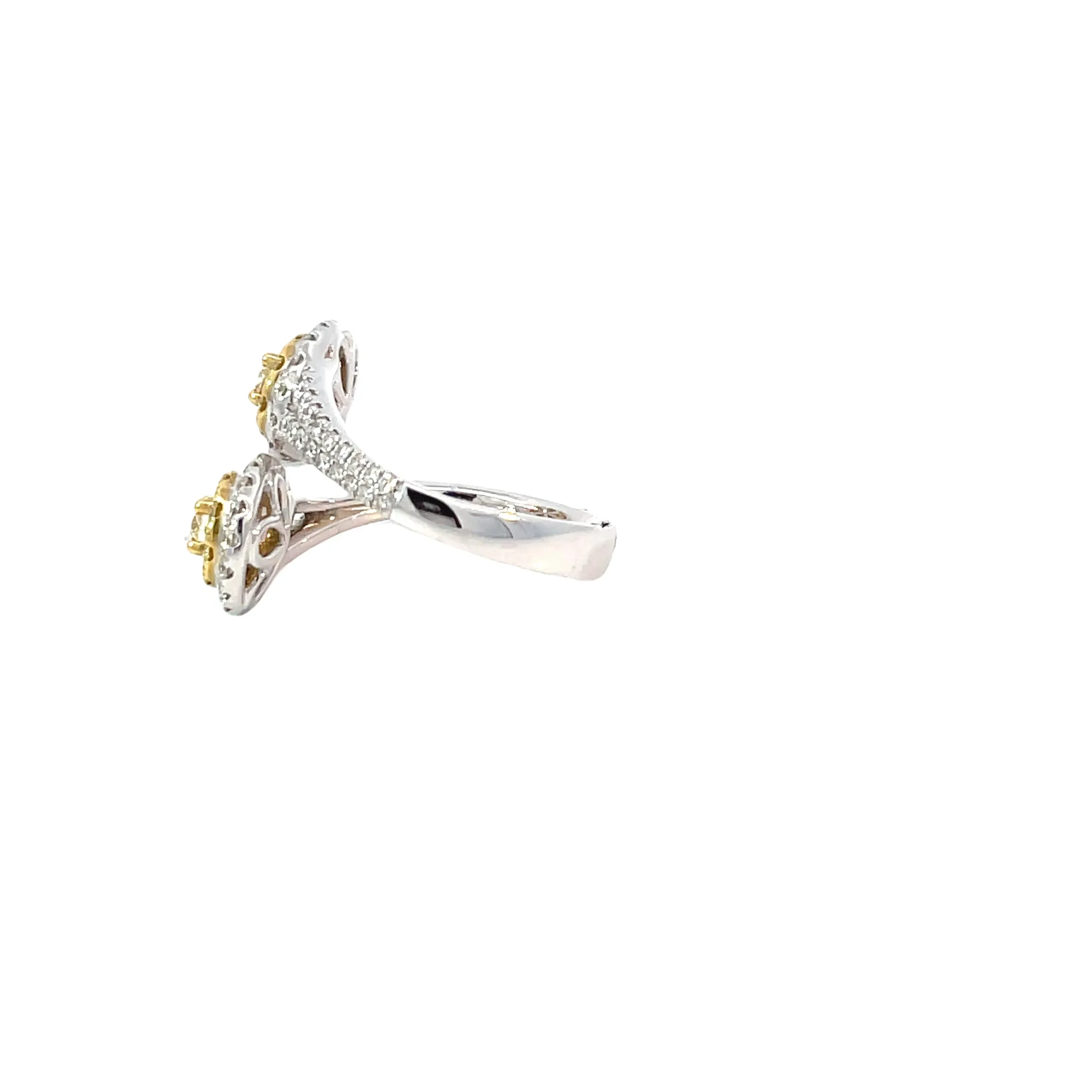 White Gold Yellow Diamond Bypass Ring