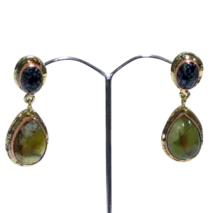White Metal Green Opal & Snowflake Obsidian Earrings