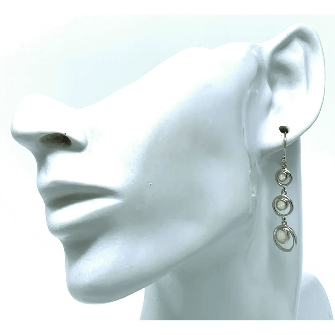 White Opal Sterling Silver Circles Dangle Earrings