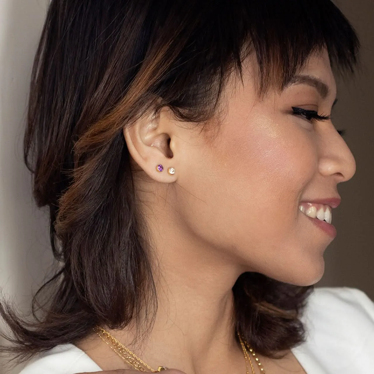 White Quartz Mini Stud Earrings | Silver - April