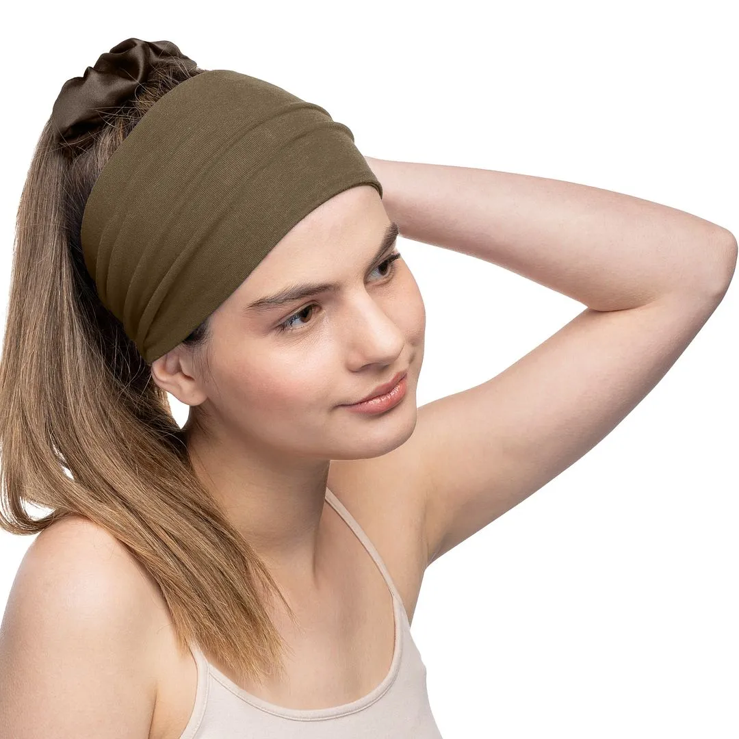 Women's Headbands Cotton Jersey 5" Wide Yoga Fitness Fashion Made in the USA Mocha