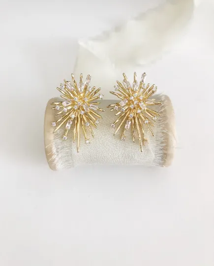 Yanna Gold Statement Stud Wedding Earrings