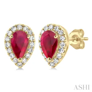 Yellow Gold Pear Cut Ruby Earrings